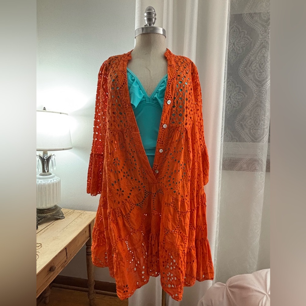 NT by Amati Orange Eyelet Swim Coverup, OS